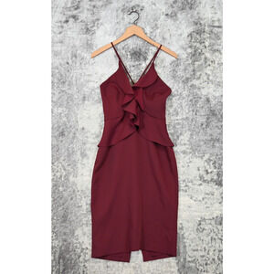 New BCBG MAXAZRIA Dress 4 Womens Ruby Red Ruffle Strappy Cocktail Sheath